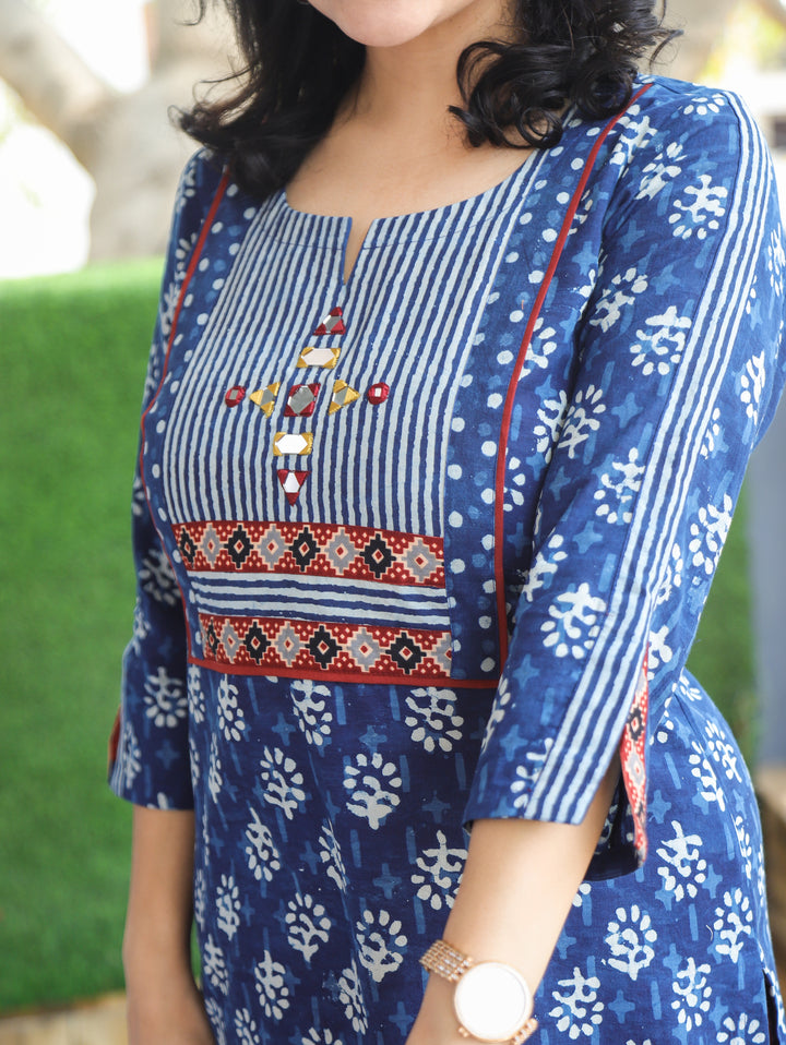 Arya Indigo Blue Dabu Printed Cotton Kurti