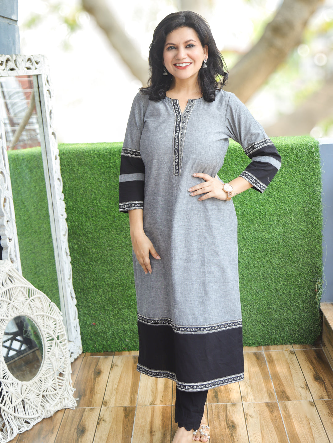 Rakhi Fossil Black South Cotton Kurti