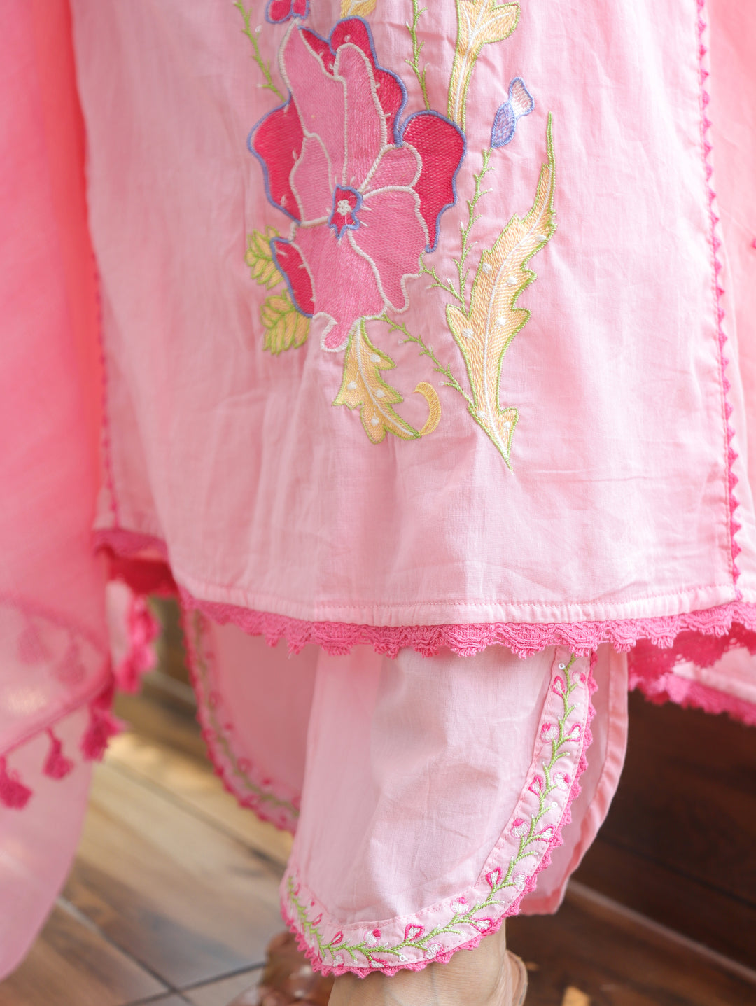 Millie Bubblegum Pink Anarkali Cotton 3 Piece Set