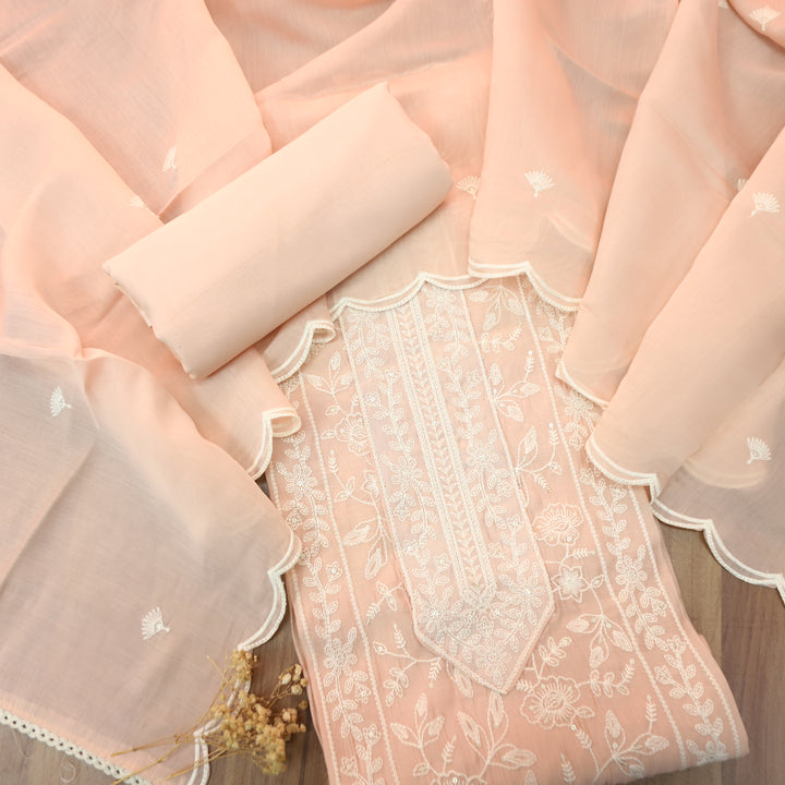 Chaahat Pumpkin Peach Embroidered Panel Mul Chanderi Set