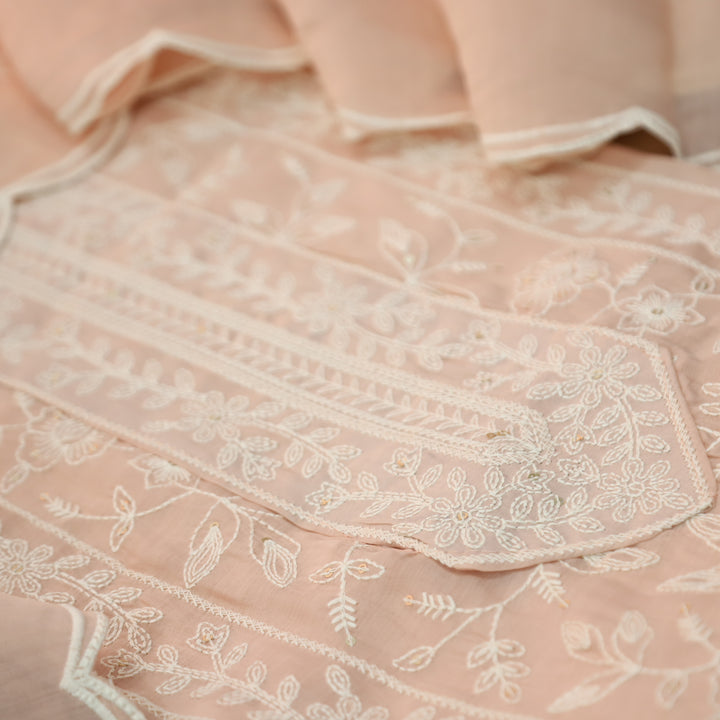 Chaahat Pumpkin Peach Embroidered Panel Mul Chanderi Set