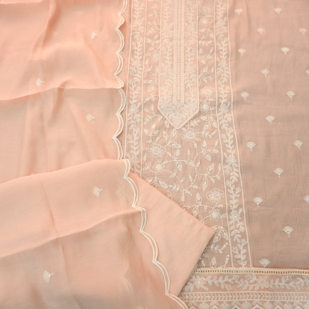 Chaahat Pumpkin Peach Embroidered Panel Mul Chanderi Set