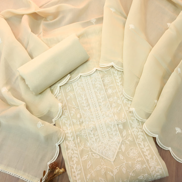 Chaahat Butter Yellow Embroidered Panel Mul Chanderi Set