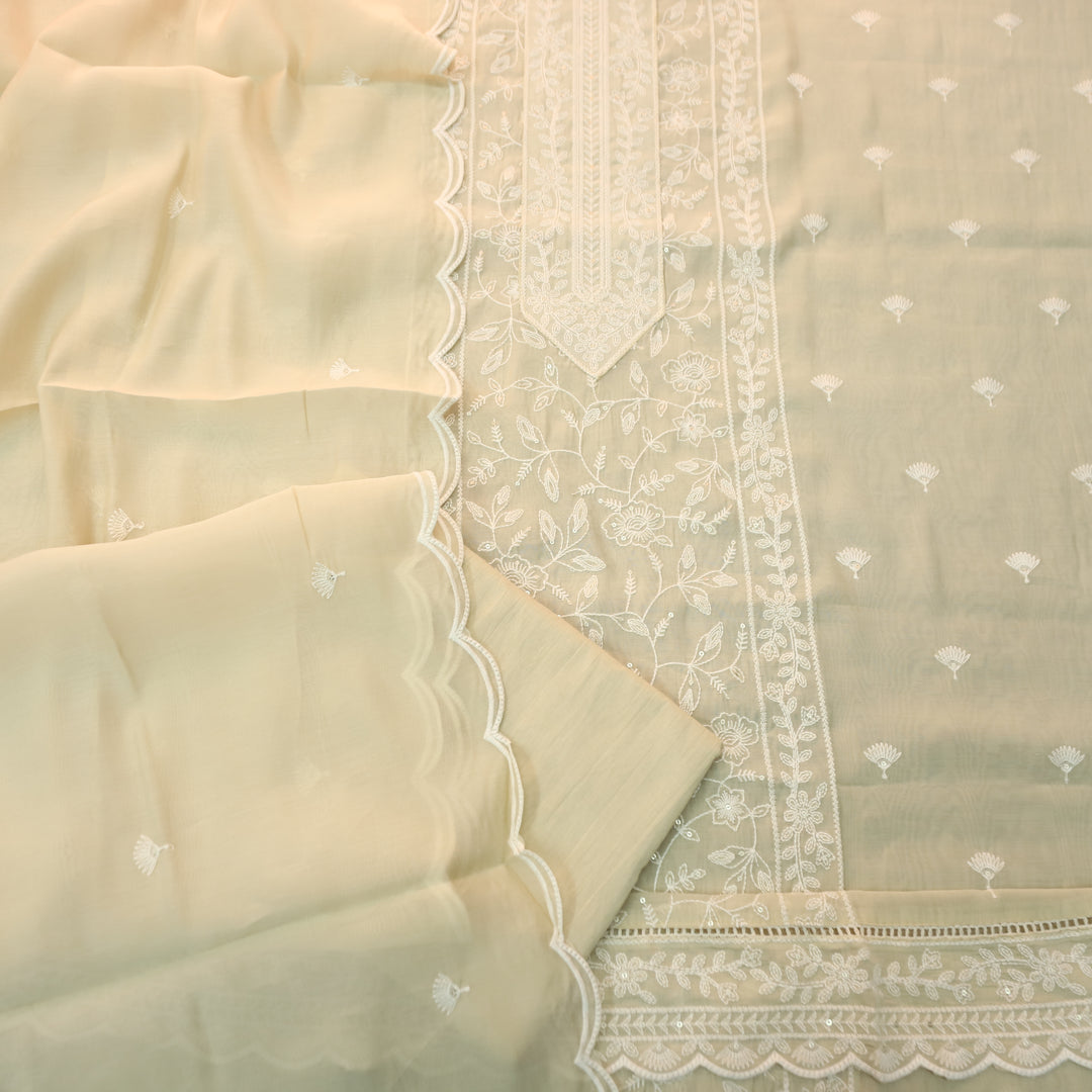 Chaahat Butter Yellow Embroidered Panel Mul Chanderi Set