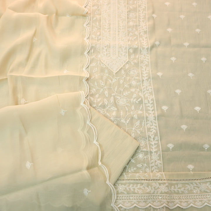 Chaahat Butter Yellow Embroidered Panel Mul Chanderi Set