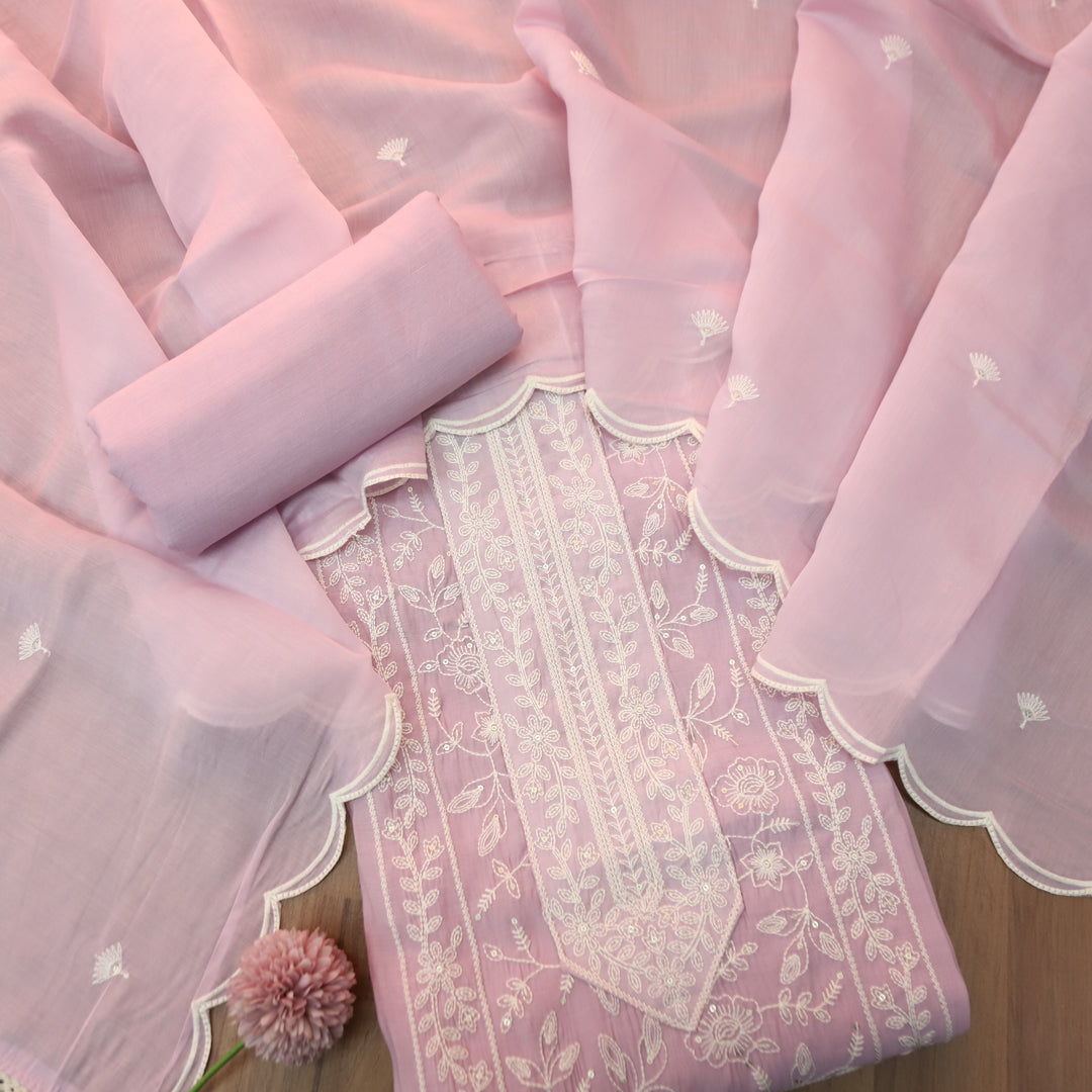 Chaahat Petal Lilac Embroidered Panel Mul Chanderi Set