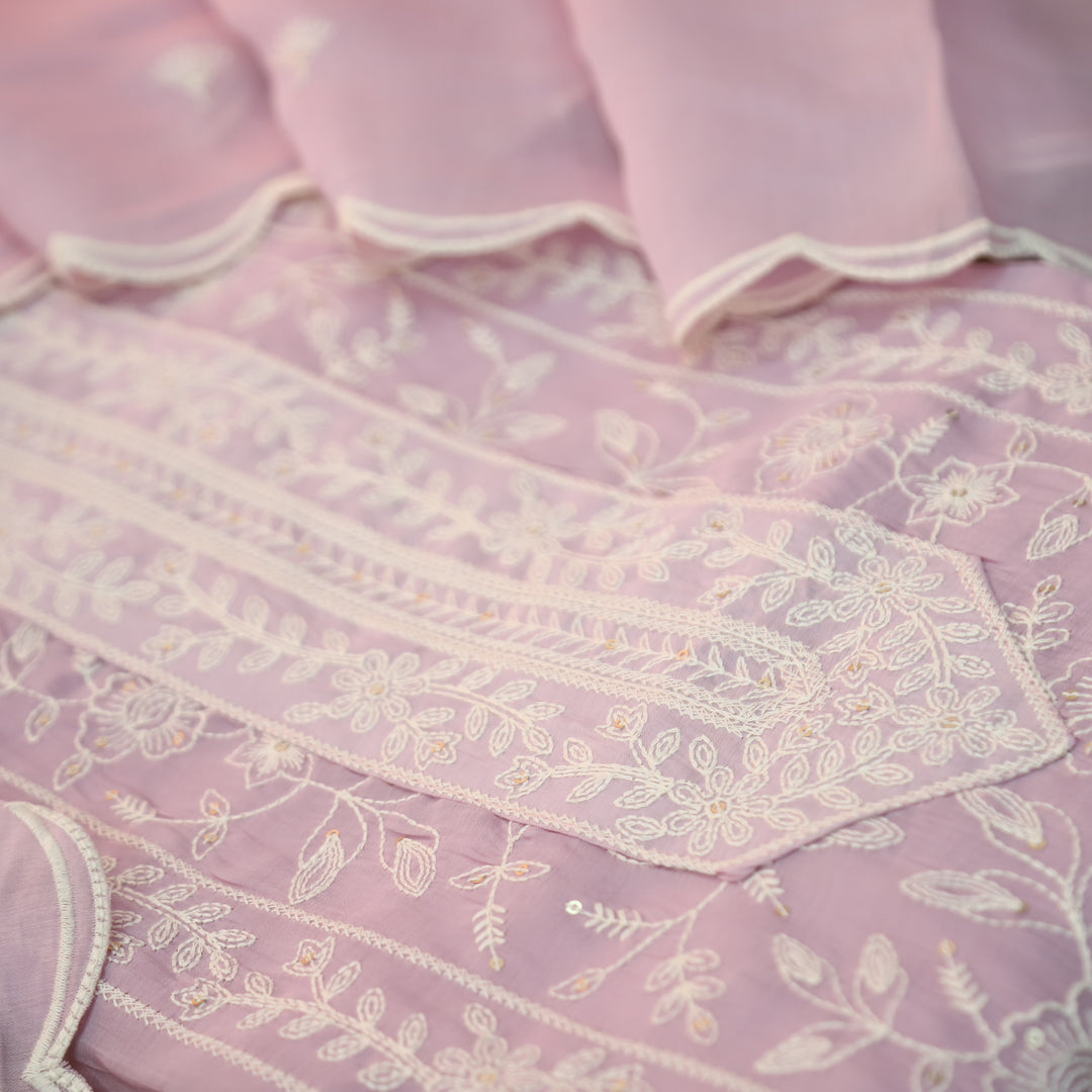 Chaahat Petal Lilac Embroidered Panel Mul Chanderi Set