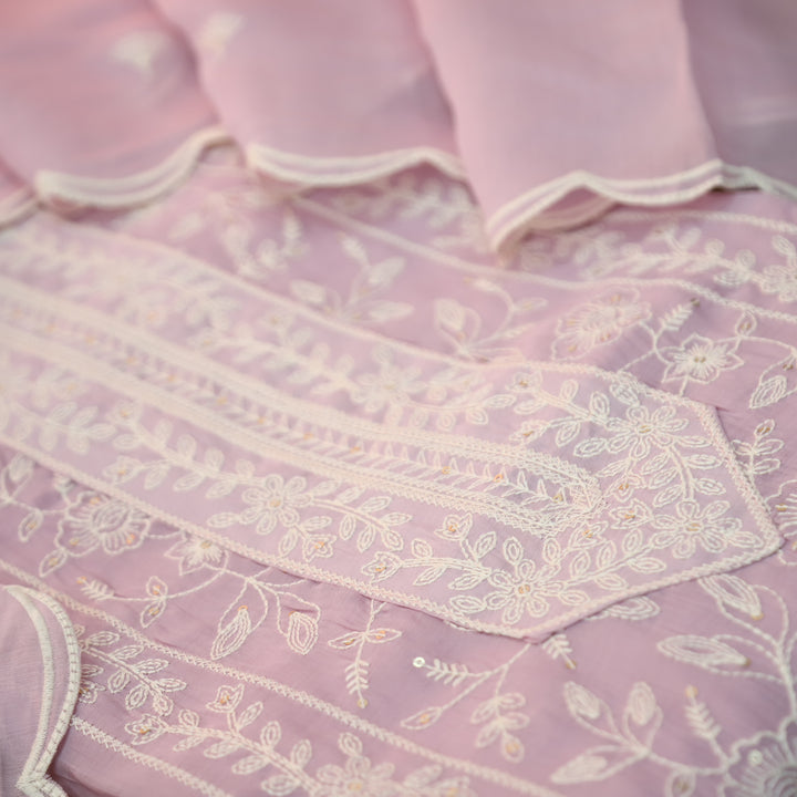 Chaahat Petal Lilac Embroidered Panel Mul Chanderi Set