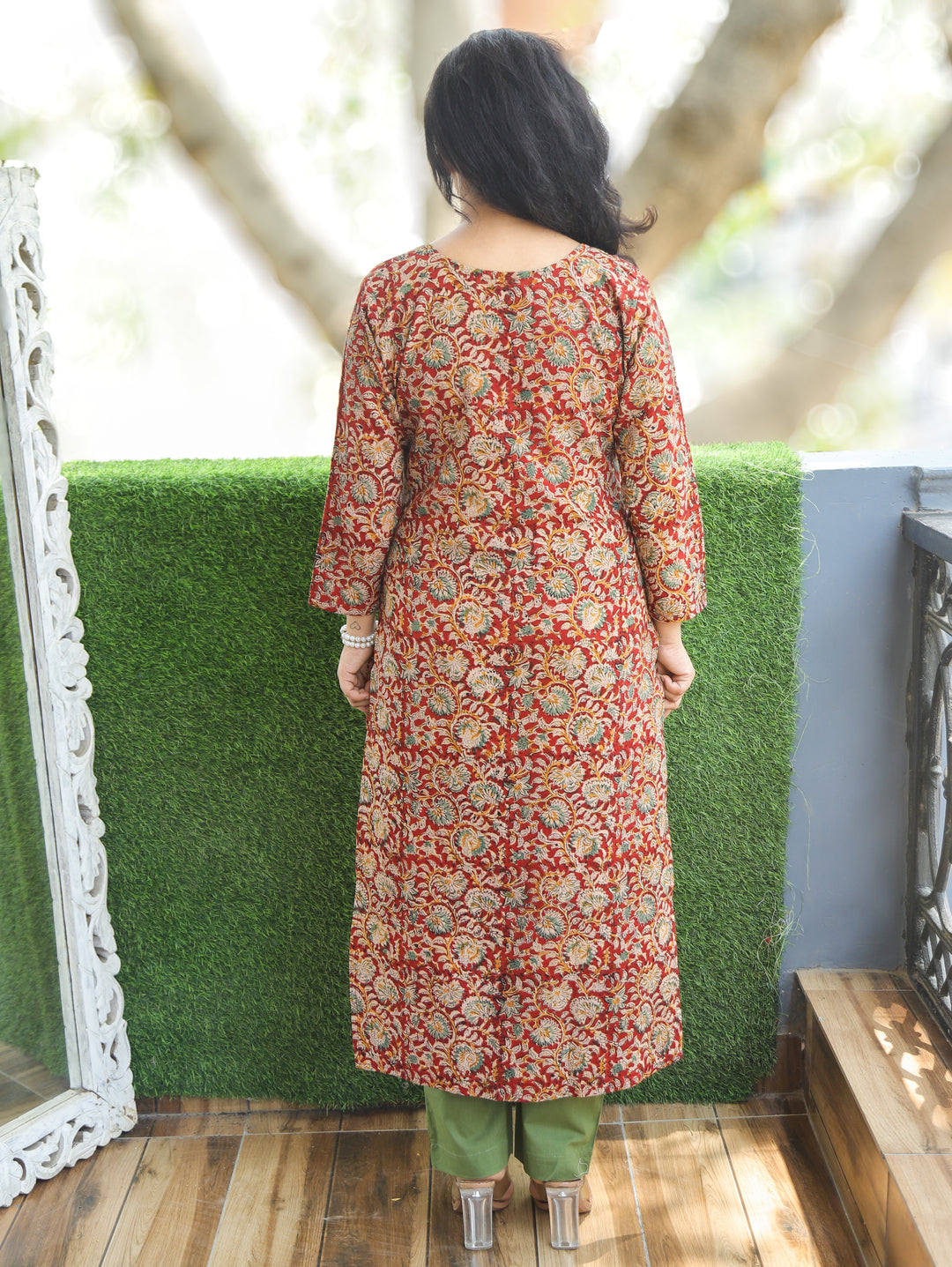 Darla Green Red Kalamkari Cotton 2 PIece Set