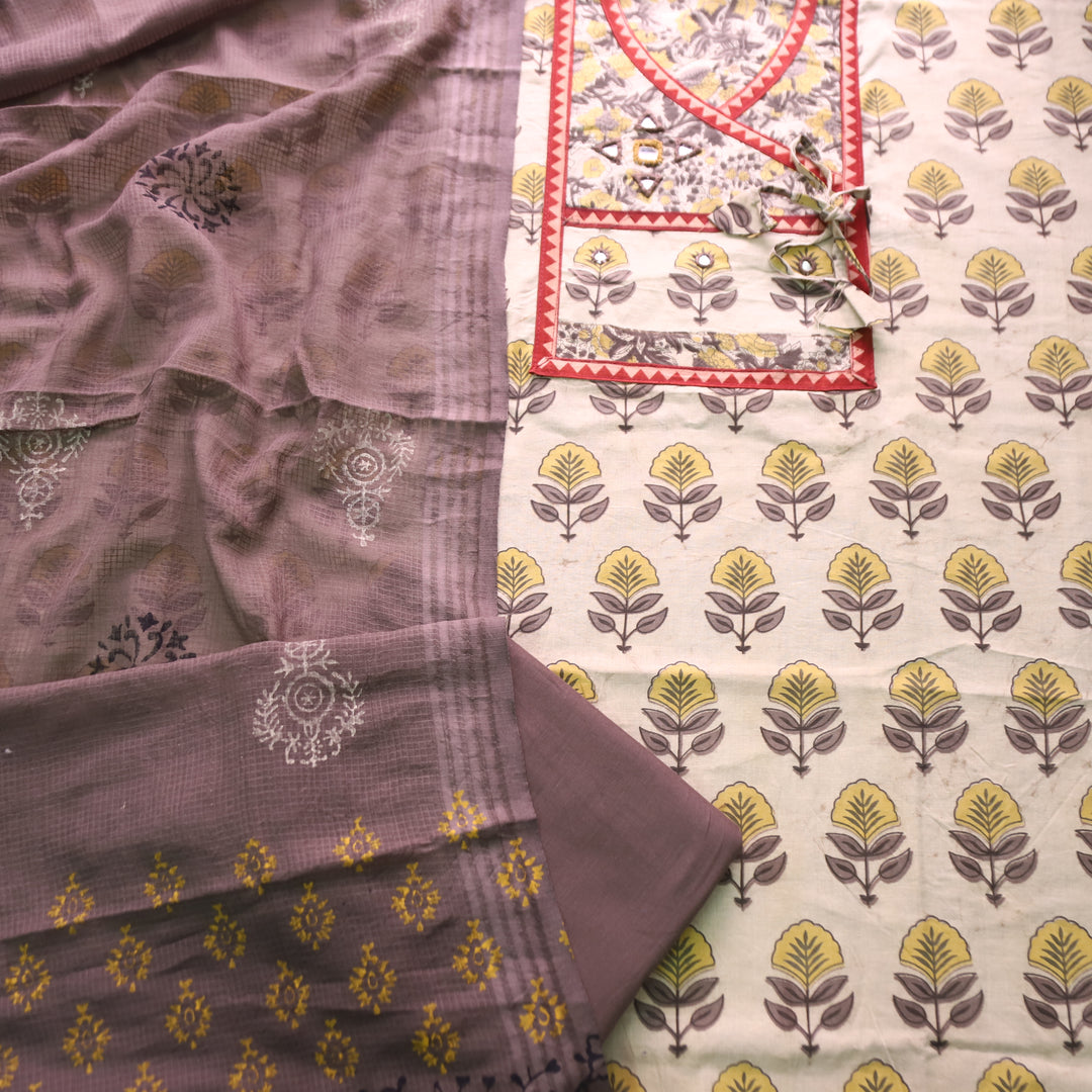 Shakuntala Hazel Tan Angrakha Neck Kutch Work Cotton Set D3