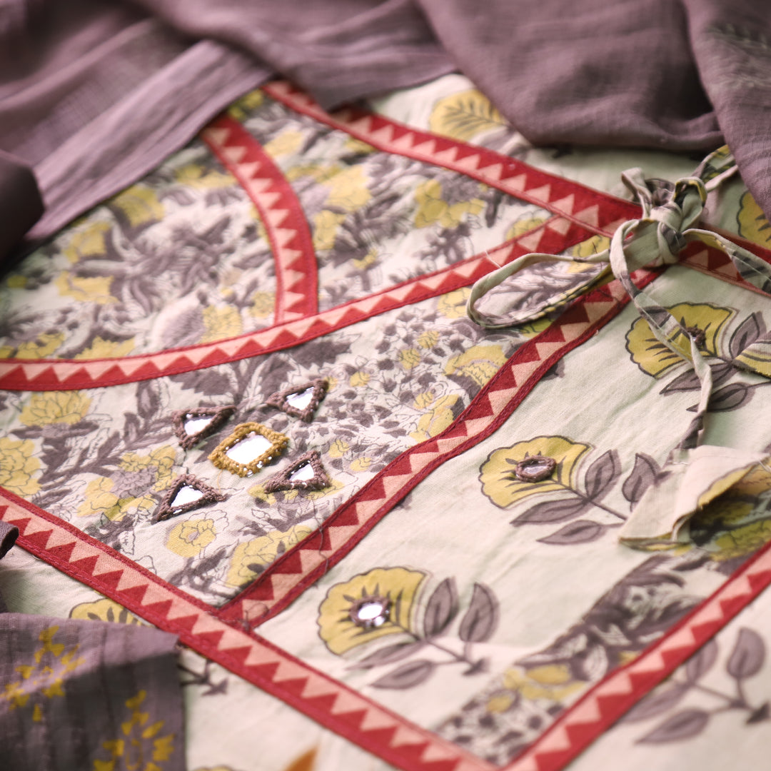Shakuntala Hazel Tan Angrakha Neck Kutch Work Cotton Set D3