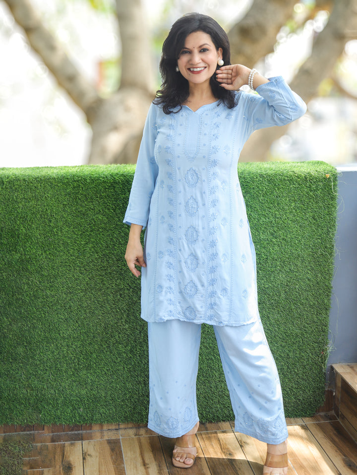 Henna Ice Blue Chikankari Rayon 2 Piece Set