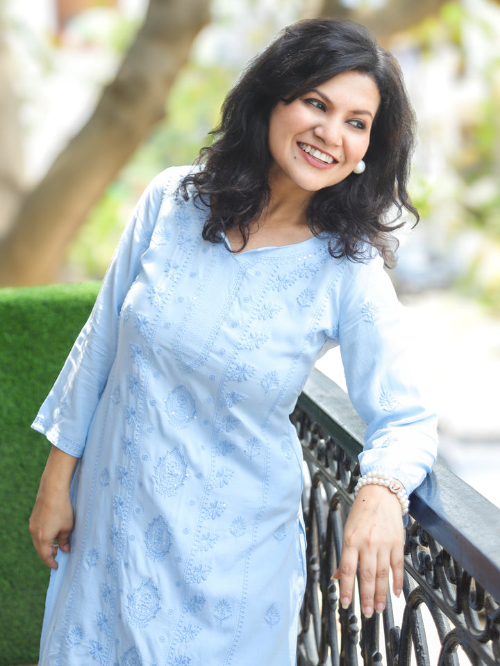Henna Ice Blue Chikankari Rayon 2 Piece Set