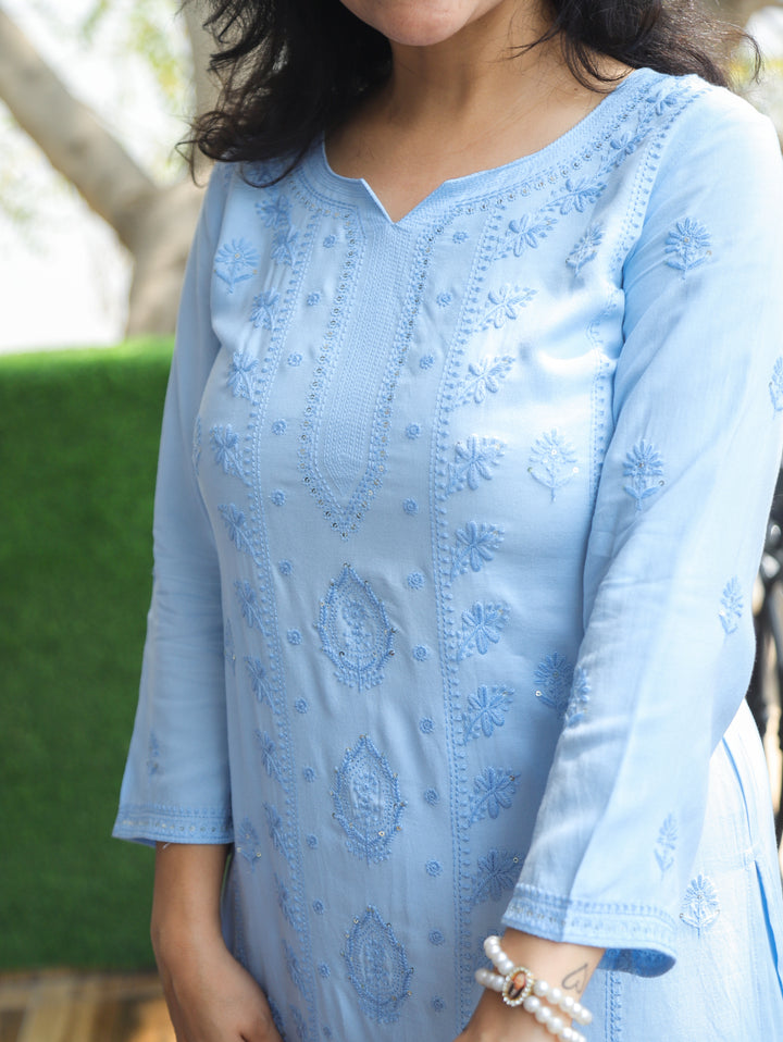 Henna Ice Blue Chikankari Rayon 2 Piece Set