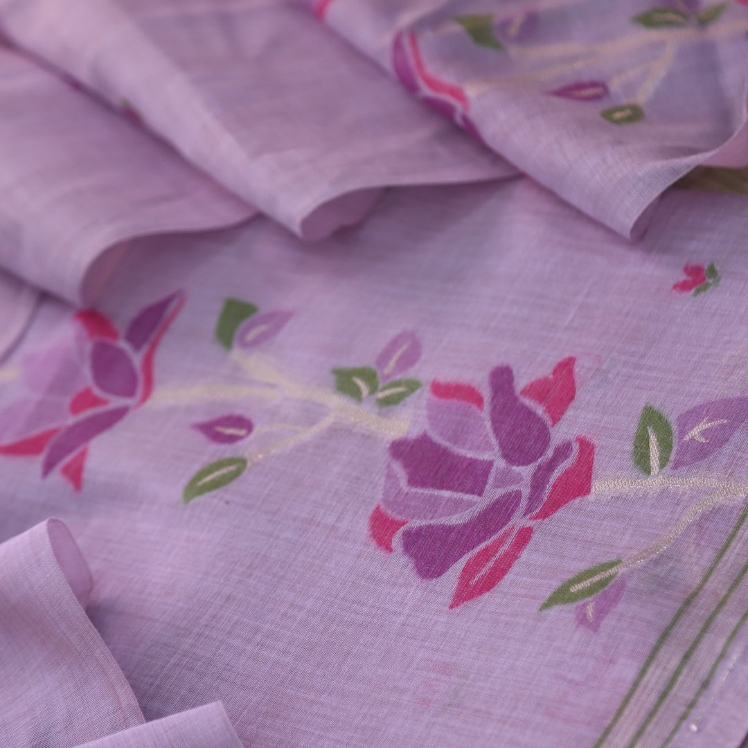 Jannat Lavender with Pink Authentic Floral Jamdani Weaved Suit Set