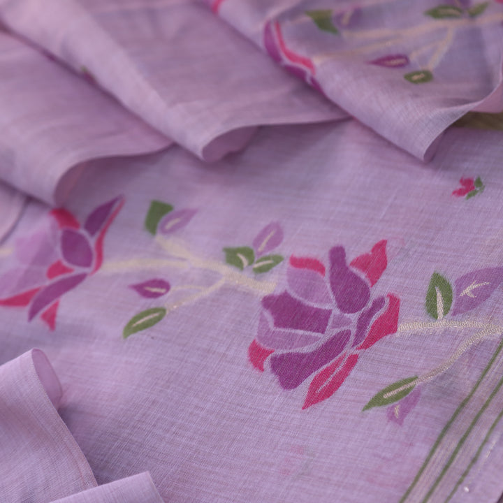 Jannat Lavender with Pink Authentic Floral Jamdani Weaved Suit Set