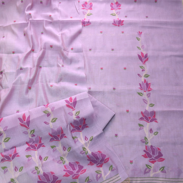Jannat Lavender with Pink Authentic Floral Jamdani Weaved Suit Set