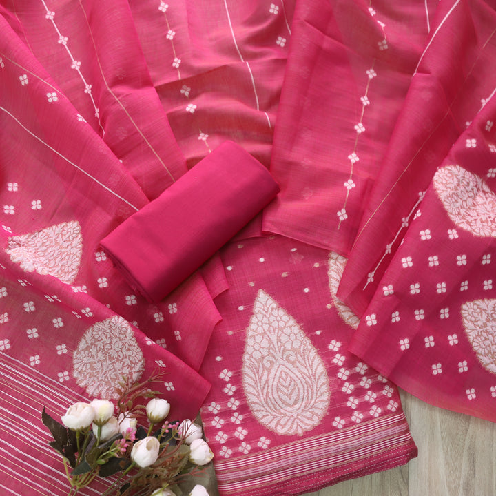 Jannat Cranberry Pink Authentic Jamdani Top and Jamdani Dupatta