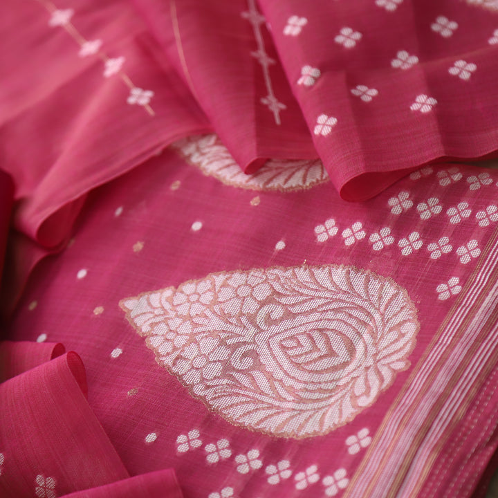 Jannat Cranberry Pink Authentic Jamdani Top and Jamdani Dupatta