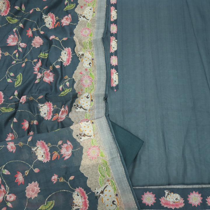 Kohinoor Hunter Green Pichwai Print Zari Work Chanderi Suit Set