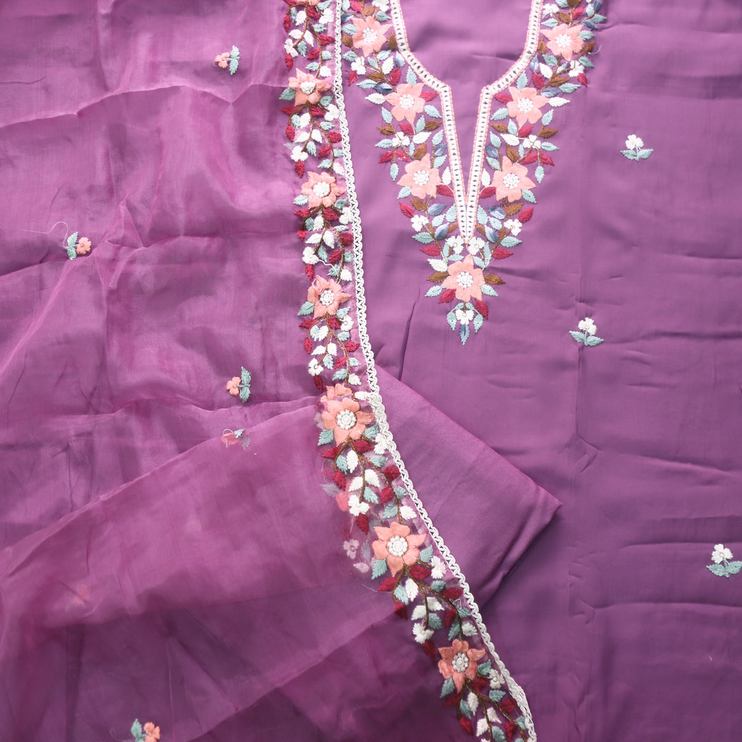 Riwayaat Violet Purple Chikankari inspired Neck Work Modal Suit Set