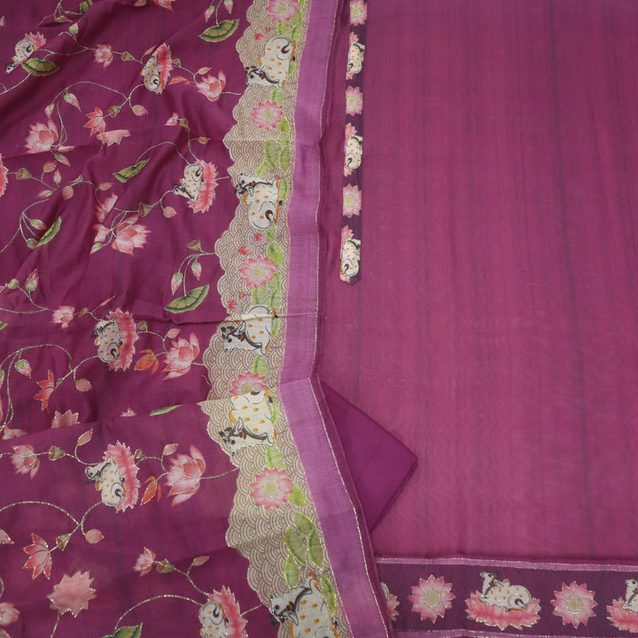 Kohinoor Plum Purple Pichwai Print Zari Work Chanderi Suit Set