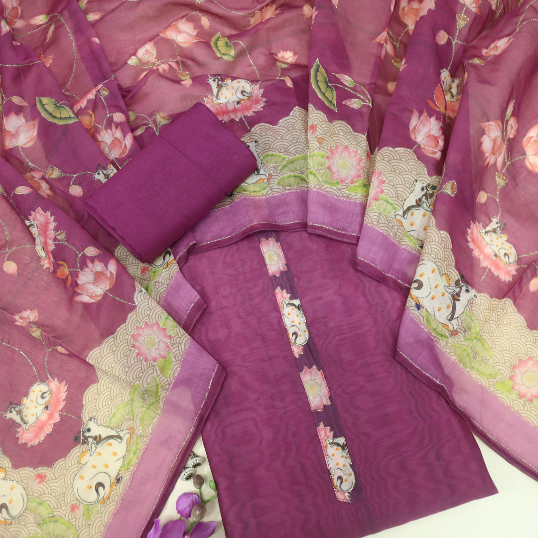 Kohinoor Plum Purple Pichwai Print Zari Work Chanderi Suit Set