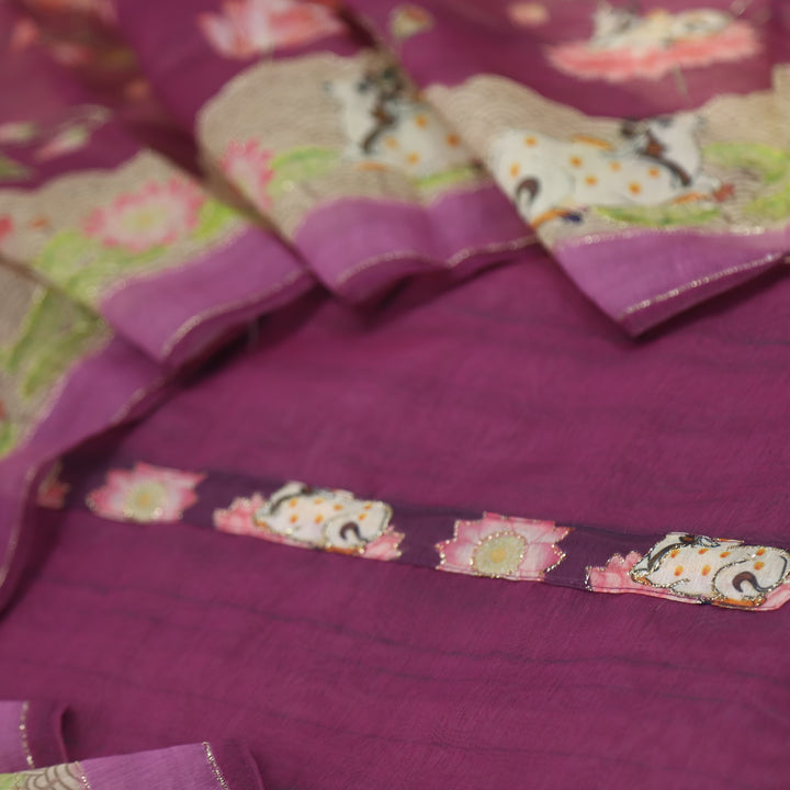 Kohinoor Plum Purple Pichwai Print Zari Work Chanderi Suit Set