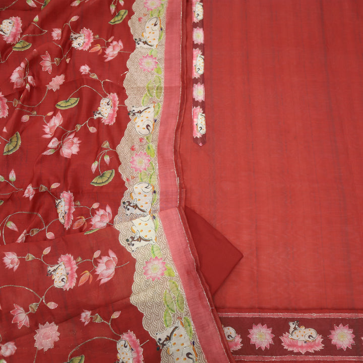 Kohinoor Cherry Red Pichwai Print Zari Work Chanderi Suit Set