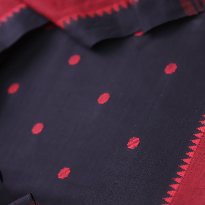 Falaq Black with Red Thread Weaved Temple Hem South Cotton Suit Set