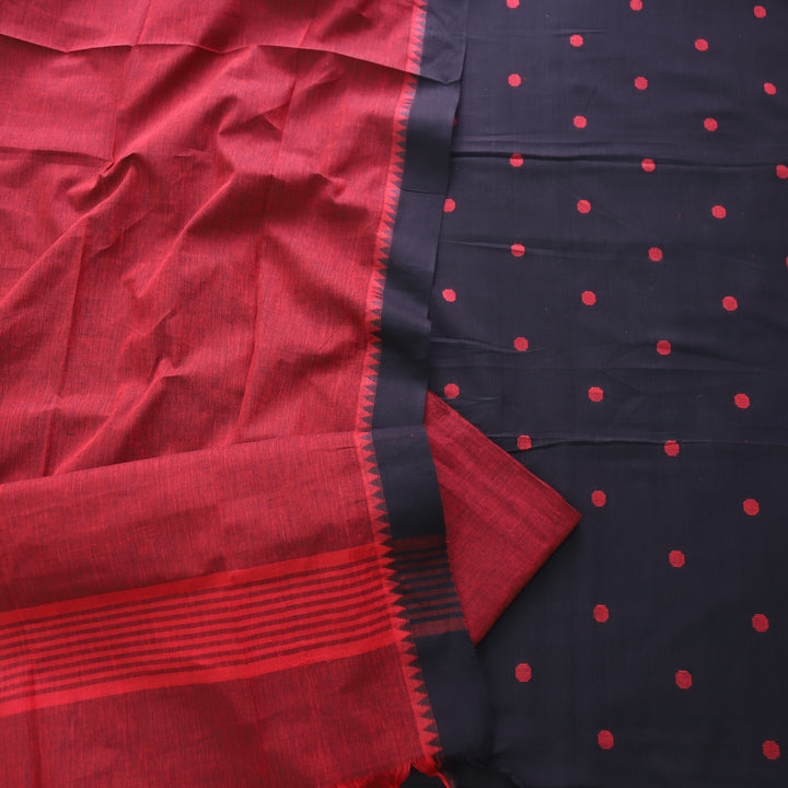 Falaq Black with Red Thread Weaved Temple Hem South Cotton Suit Set