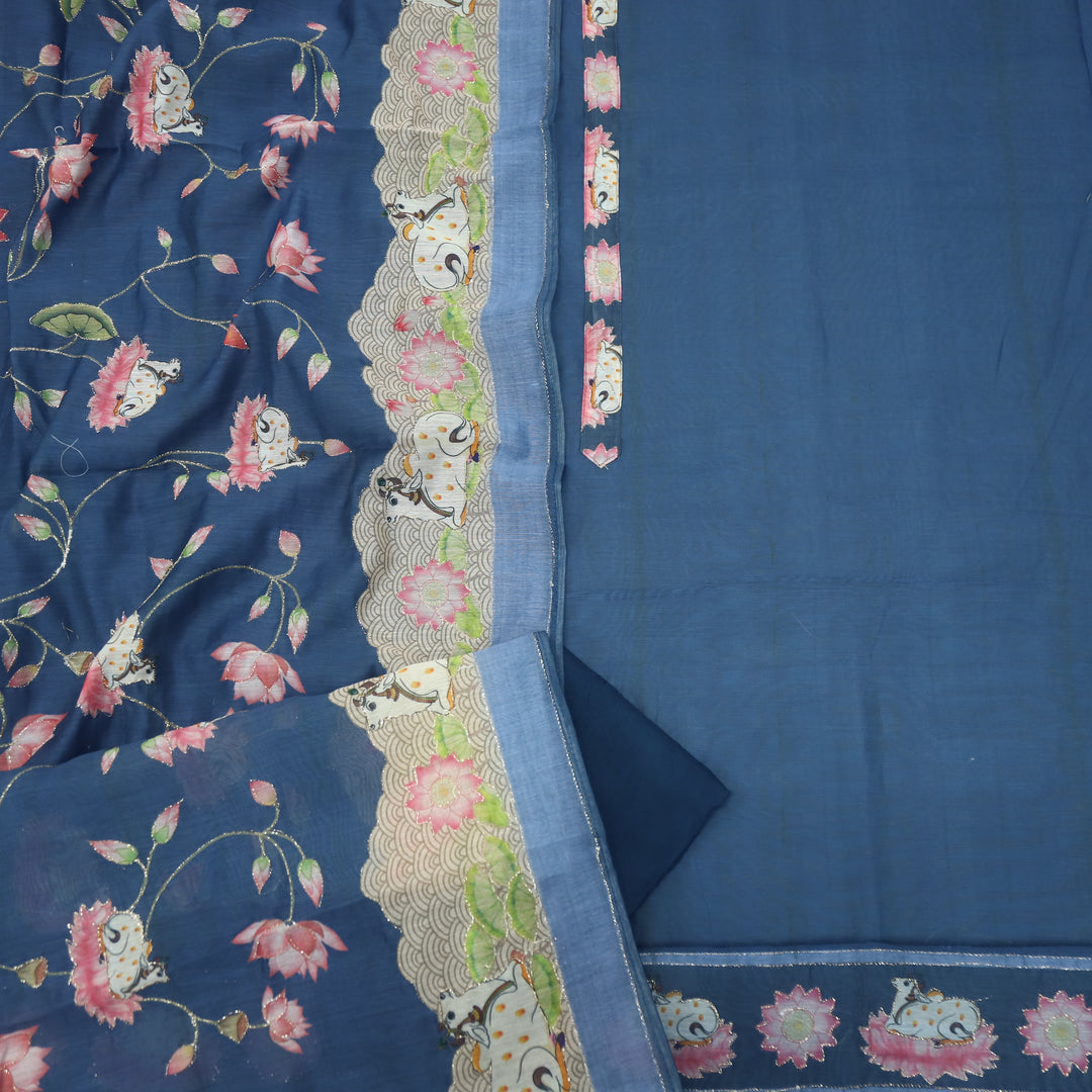 Kohinoor Ocean Blue Pichwai Print Zari Work Chanderi Suit Set