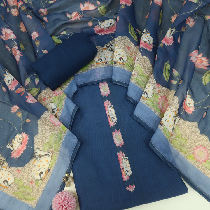 Kohinoor Ocean Blue Pichwai Print Zari Work Chanderi Suit Set