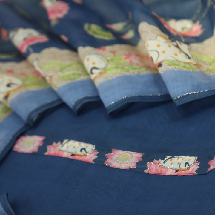Kohinoor Ocean Blue Pichwai Print Zari Work Chanderi Suit Set