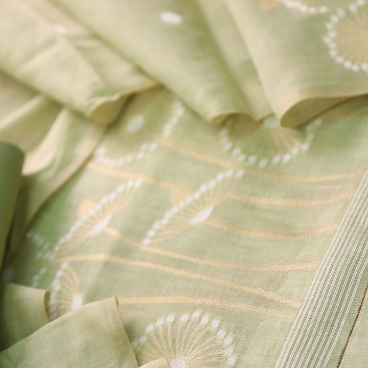 Rubaroo Mint Green All Over Floral Style Zari Weaved Jamdani Suit Set