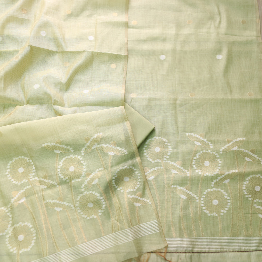 Rubaroo Mint Green All Over Floral Style Zari Weaved Jamdani Suit Set