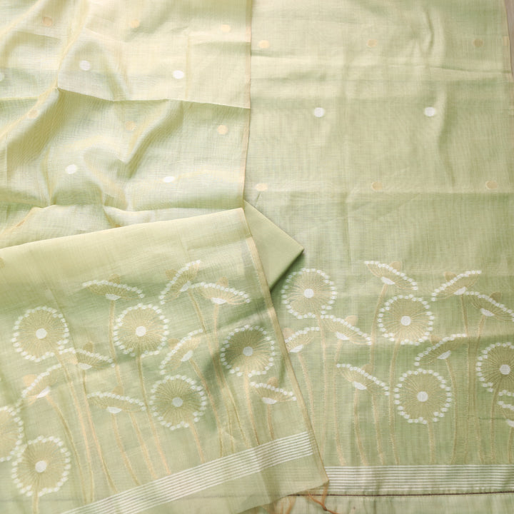 Rubaroo Mint Green All Over Floral Style Zari Weaved Jamdani Suit Set