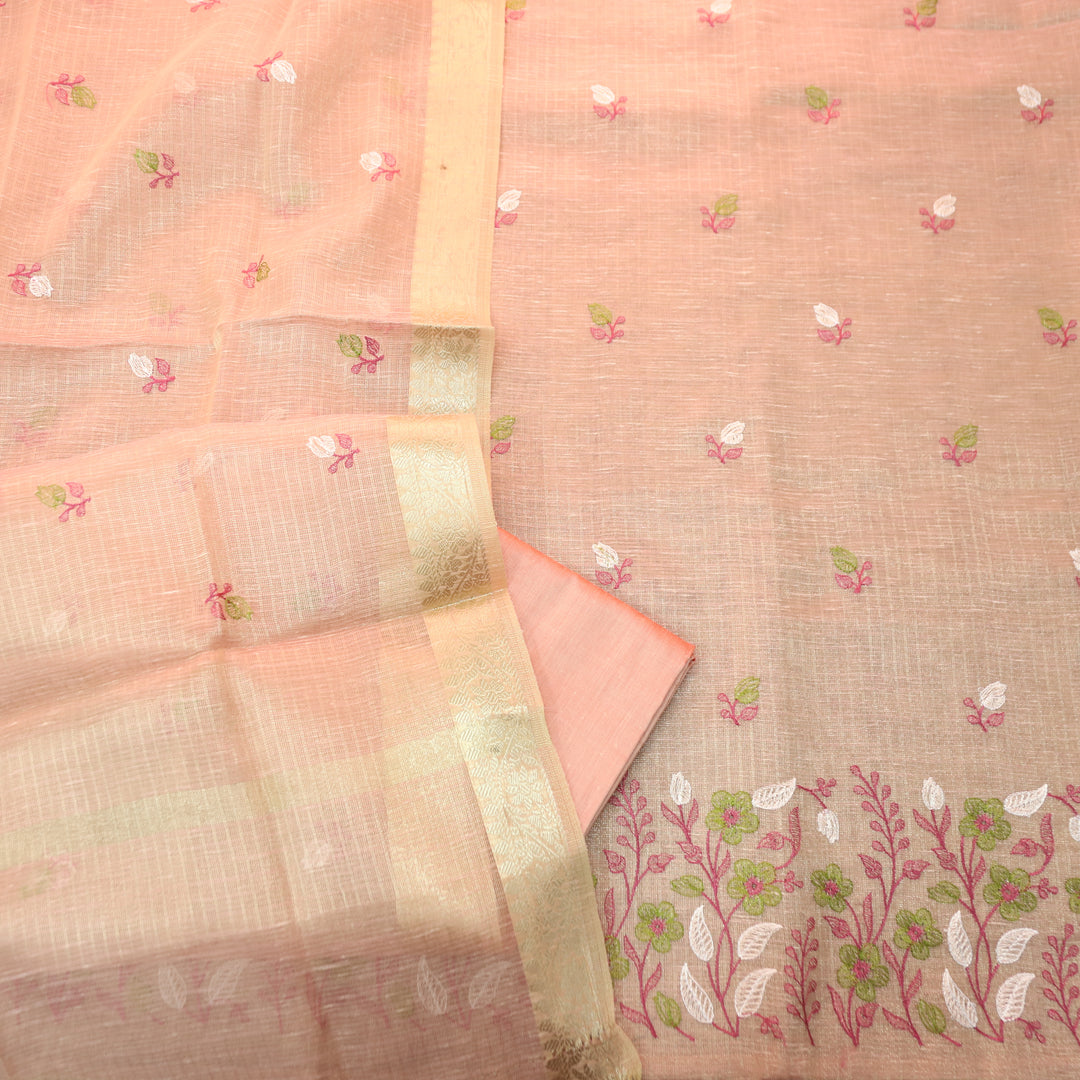 Radhi Blush Pink Embroidered Hem Shimmer Tissue Linen Set