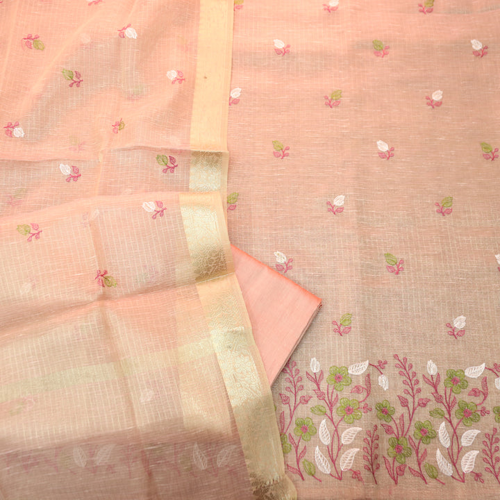 Radhi Blush Pink Embroidered Hem Shimmer Tissue Linen Set