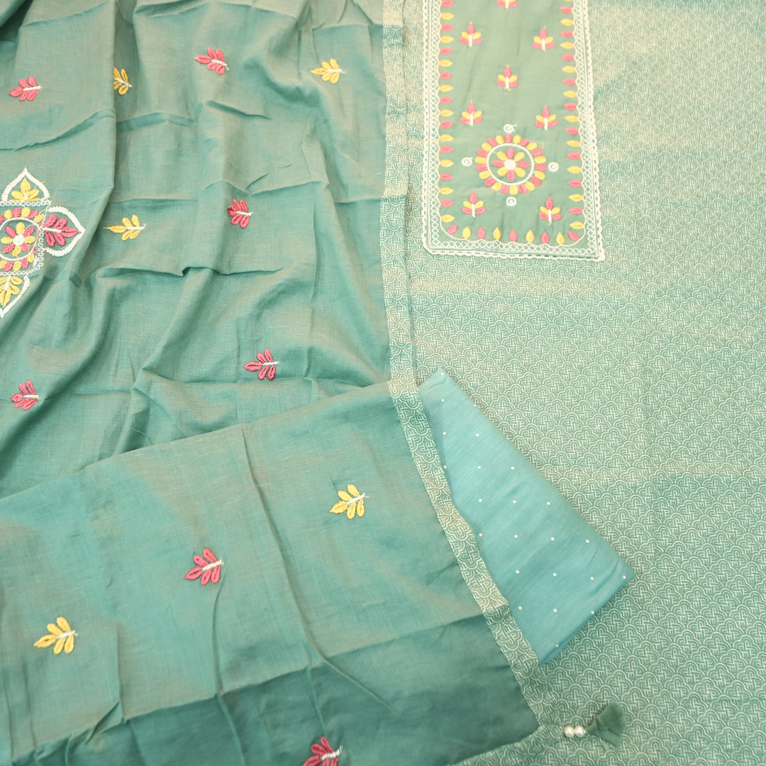 Ruhi Sea Green Embroidered Patch Printed Cotton Set