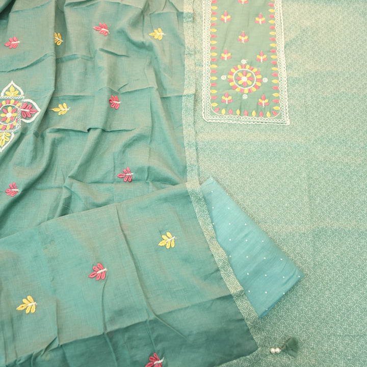 Ruhi Sea Green Embroidered Patch Printed Cotton Set