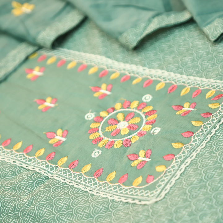 Ruhi Sea Green Embroidered Patch Printed Cotton Set