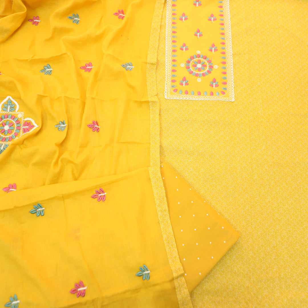 Ruhi Sunflower Yellow Embroidered Patch Printed Cotton Set
