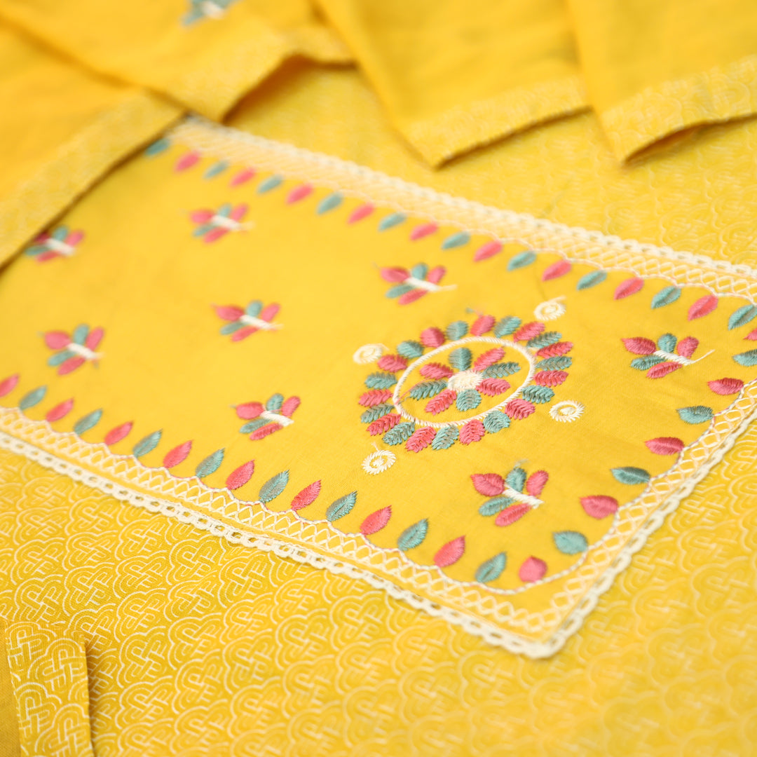 Ruhi Sunflower Yellow Embroidered Patch Printed Cotton Set