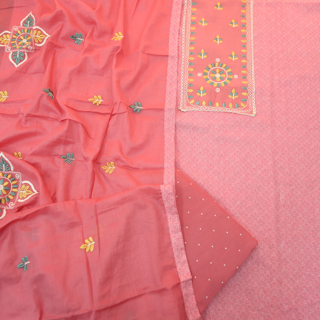 Ruhi Frosty Pink Embroidered Patch Printed Cotton Set