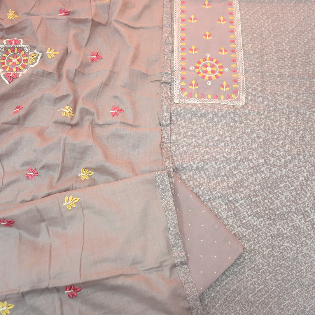 Ruhi Fossil Grey Embroidered Patch Printed Cotton Set
