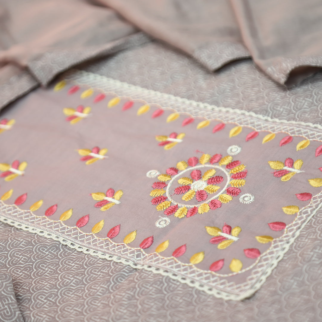 Ruhi Fossil Grey Embroidered Patch Printed Cotton Set