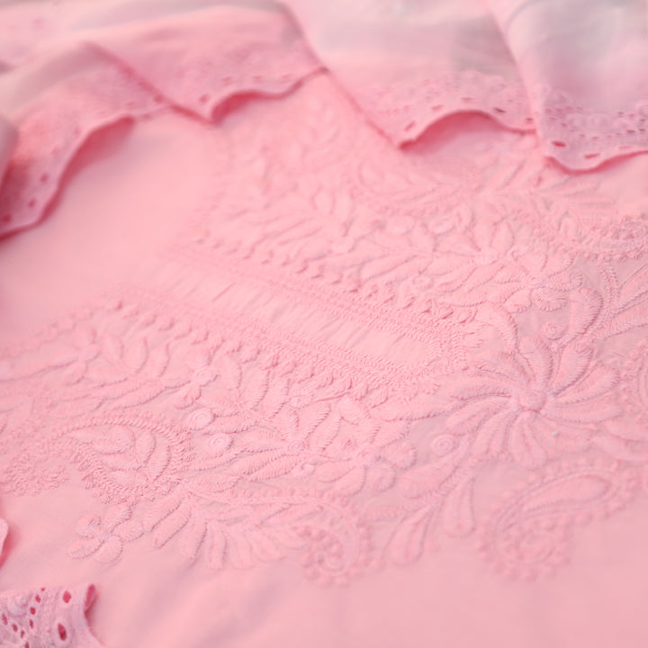 Apurva Pinkish Mauve Chikankari inspired Thread Neck Work Cotton Suit Set