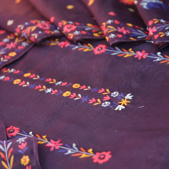 Avisha Blueberry Purple Kolkata Hand Kantha Embroidered Work Chanderi Suit Set