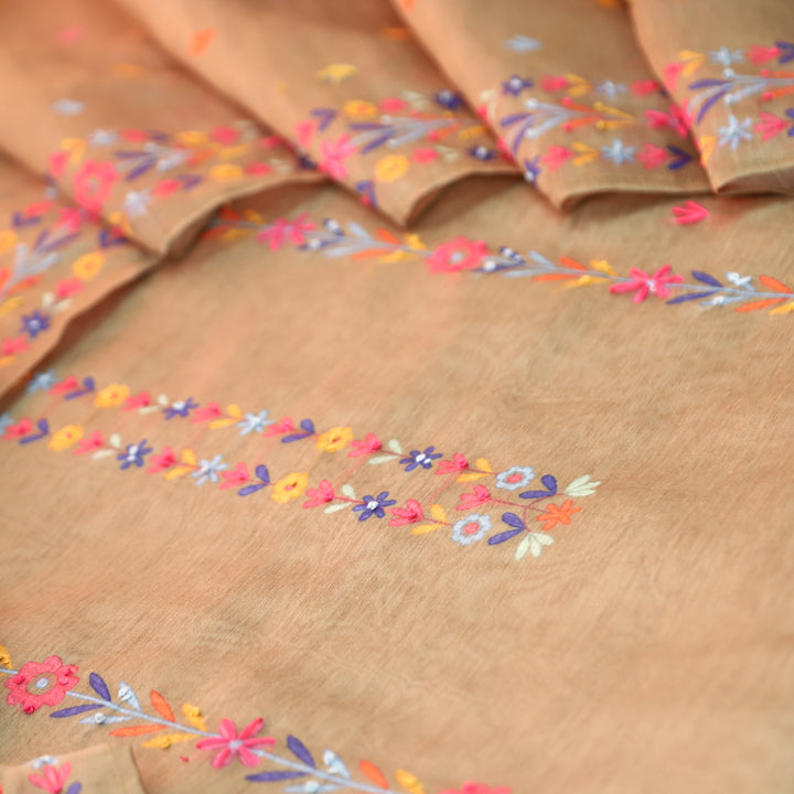 Avisha Hazel Tan Beige Kolkata Hand Kantha Embroidered Work Chanderi Suit Set